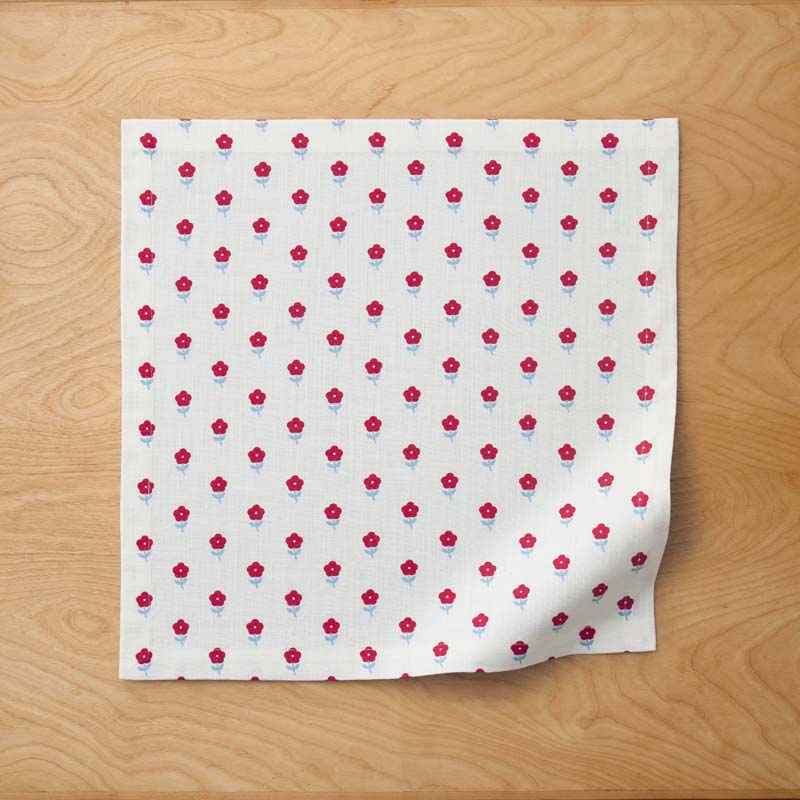 Flower Napkins, Set of 4 - Flowers Red Blue