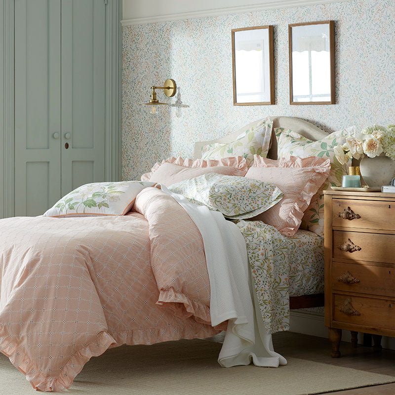Eyelet Ruffle Classic Cool Yarn-Dyed Cotton Percale Sham - Peach, Standard