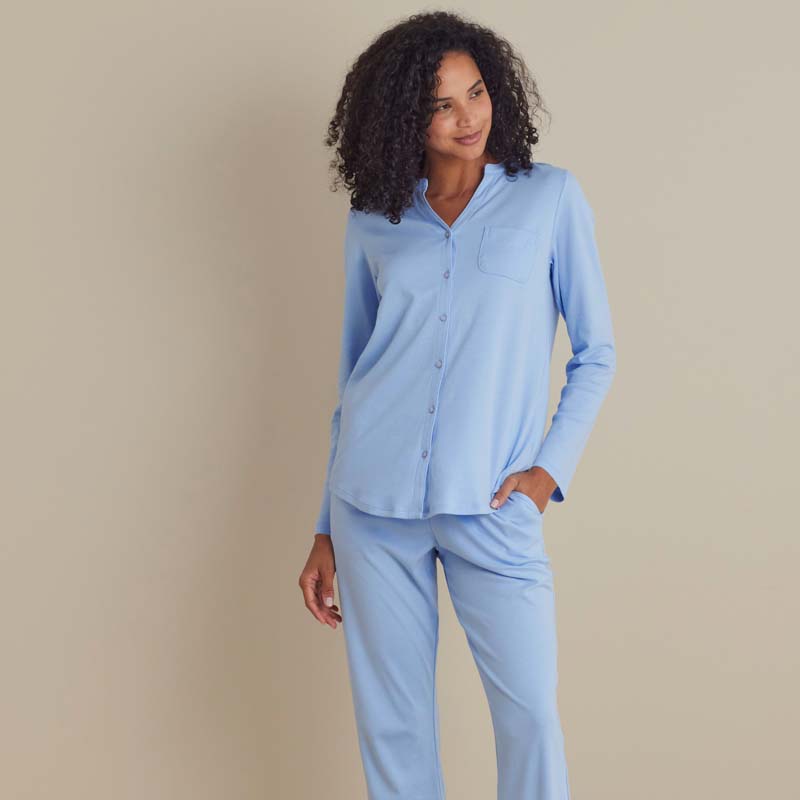 Pima Cotton Women's Button-Down Pajama Set - Periwinkle, M