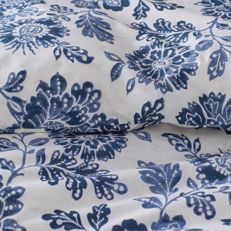 Floral Indigo Garden Classic Cool Cotton Percale Flat Bed Sheet - Blue, King/Cal. King
