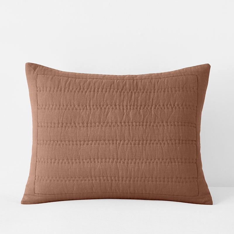 Premium Breathable Washed Linen Solid Quilted Sham - Clay, King