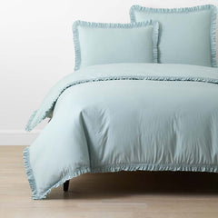 Solid Ruffle Garment Washed Cotton Percale Duvet Cover - Cloud Blue, Full/Queen