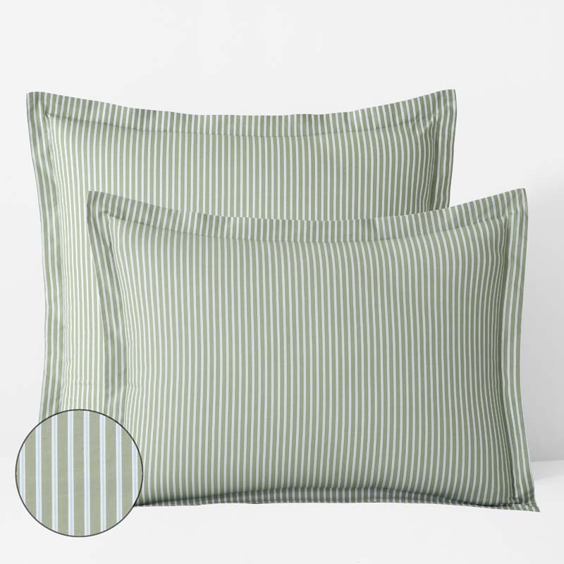 Tira Floral Classic Cool Cotton Percale Sham - Stripe Green, Euro