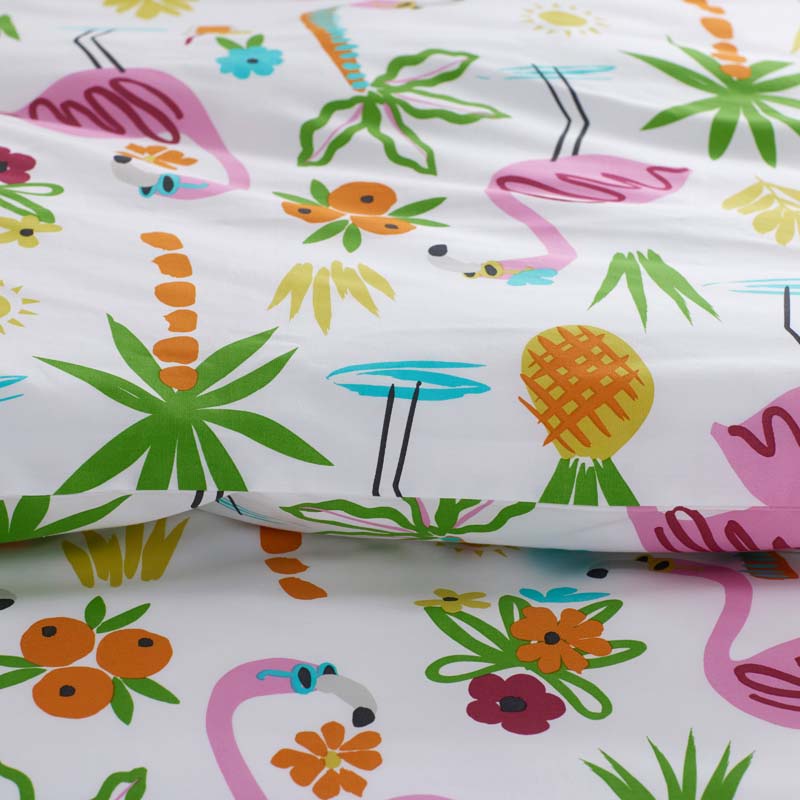 Summer Prints Classic Cool Cotton Percale Duvet Cover - Flamingo and Palms, Full/Queen