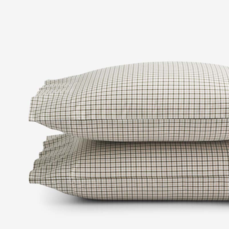 Classic Stripes and Plaids Cool Yarn-Dyed Cotton Percale Pillowcase Set - Mini Check Green, King