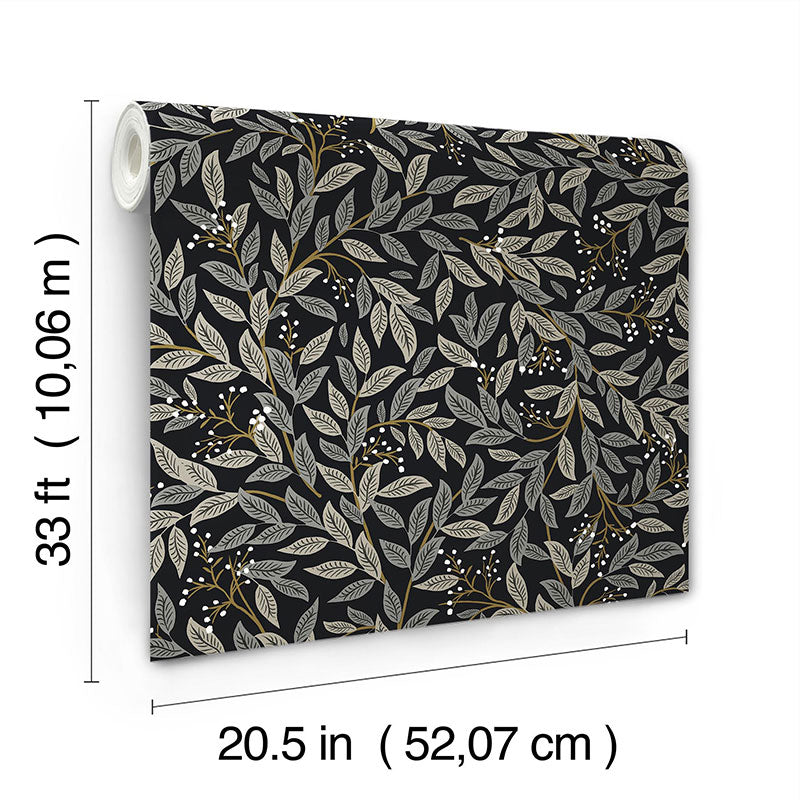 Willowberry Traditional Wallpaper - Black, Swatch