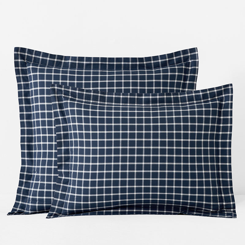 Classic Stripes and Plaids Cool Yarn-Dyed Cotton Percale Sham - Windowpane White/Navy, Euro
