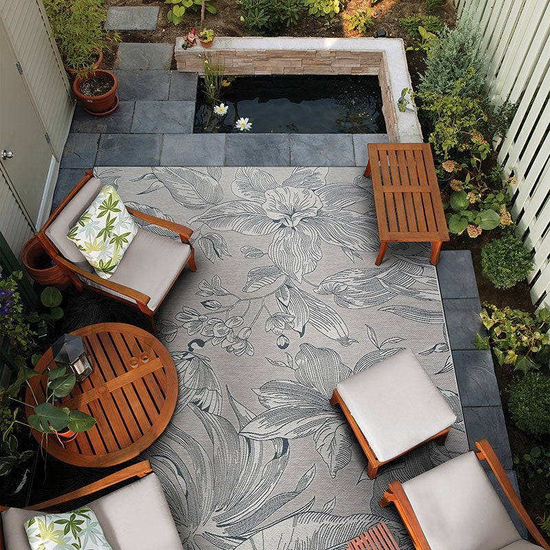 Flora Flat Woven Outdoor Rug - Gray, 5' 3" x 7' 6"