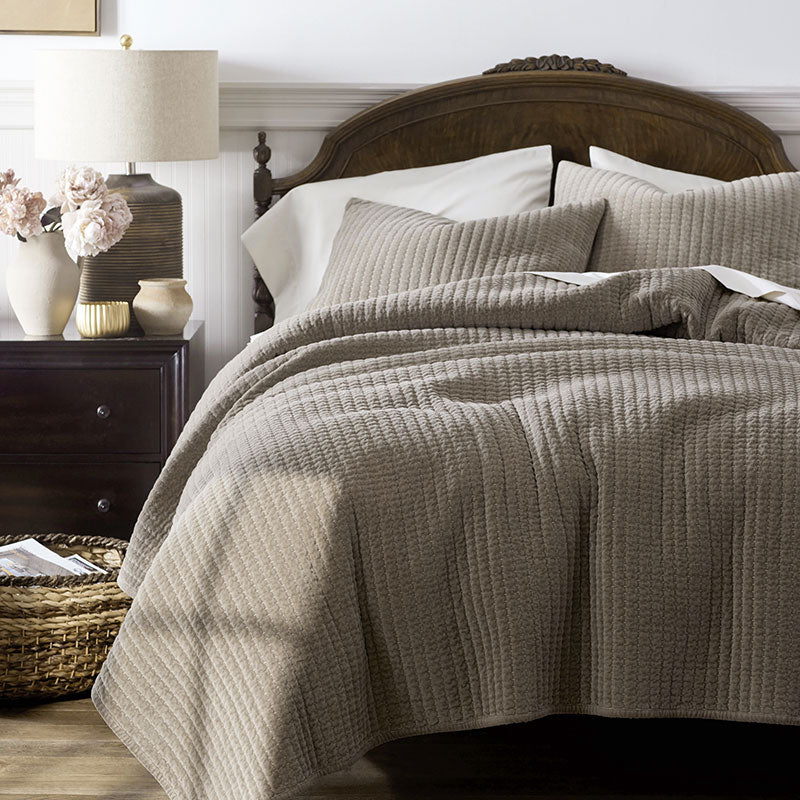 Straight Stitch Velvet Quilted Sham - Mocha, Euro