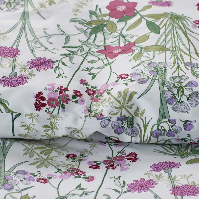 Bloom Meadow Classic Smooth Sateen Fitted Bed Sheet - White Multi, King