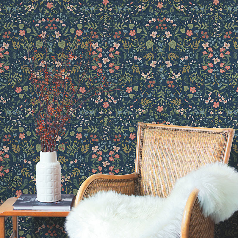 Wildwood Traditional Wallpaper - Navy, Swatch