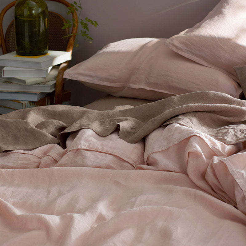 Premium Breathable Washed Linen Solid Duvet Cover - Rose Smoke, King/Cal King