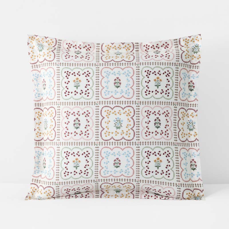 Lottie Classic Cool Cotton Percale Sham - Ivory Multi, Euro