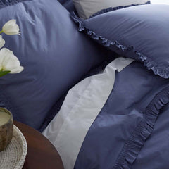 Solid Ruffle Garment Washed Cotton Percale Sham - Denim Blue, King