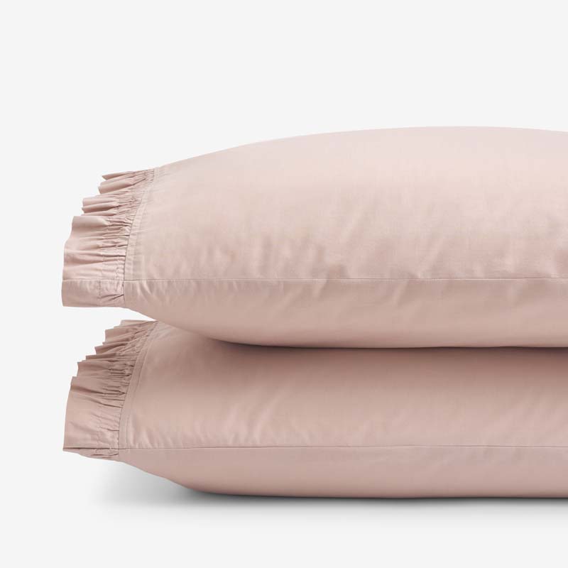 Solid Ruffle Garment Washed Cotton Percale Pillowcase Set - Rose, King