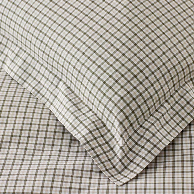 Classic Stripes and Plaids Cool Yarn-Dyed Cotton Percale Duvet Cover - Mini Check Green, Full