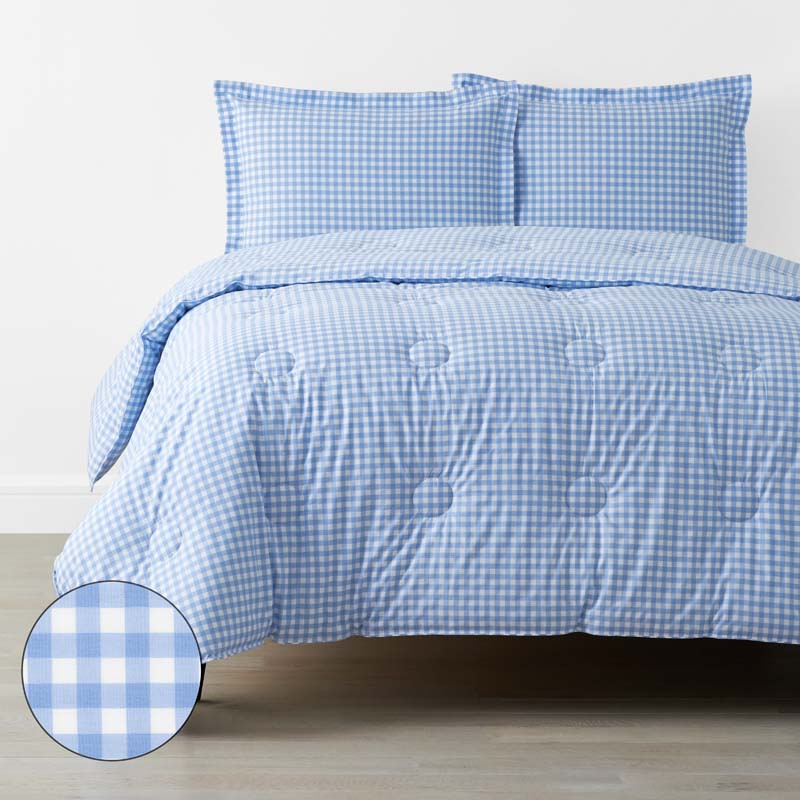 Gingham Classic Cool Organic Cotton Percale Comforter Set - Light Blue, Twin/Twin XL