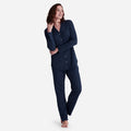 Pima Cotton Women's Button-Down Pajama Set - Navy, XL