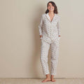 Printed Poplin Women's Long Sleeve Button-Down Pajama Set - Cottage Stripe, XXL