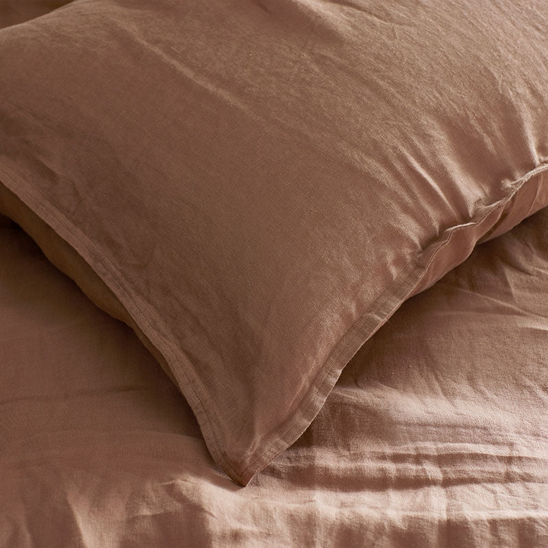 Premium Breathable Washed Linen Solid Flat Bed Sheet - Terracotta, Full