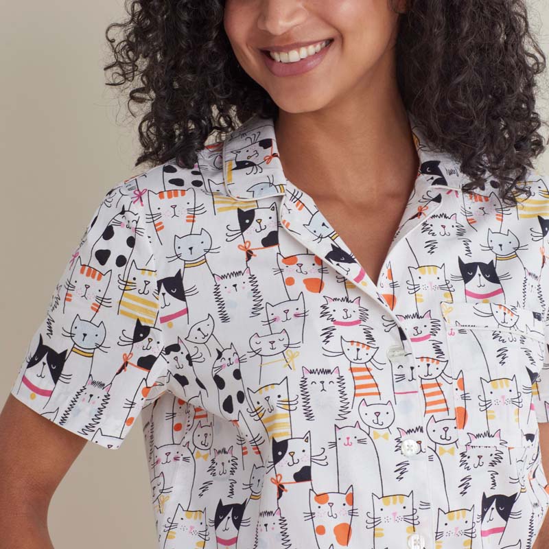 Printed Poplin Women's Shorts Set - Kittie Party, XS