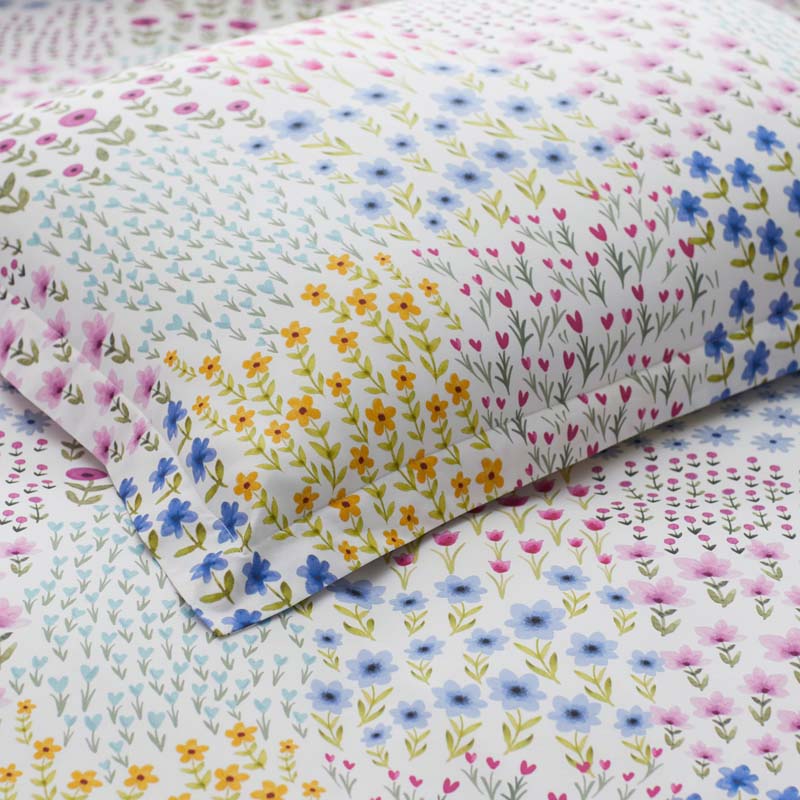 Tiny Blossoms Classic Cool Organic Cotton Percale Duvet Cover Set - White Multi, Twin/Twin XL