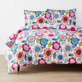 Joyful Flower Classic Cool Organic Cotton Percale Comforter Set - White, Full/Queen