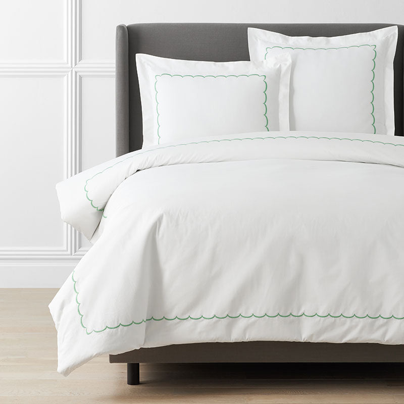 Scallop Embroidered Premium Cool Egyptian Percale Duvet Cover - Green, King/Cal King
