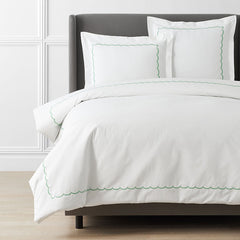 Scallop Embroidered Premium Cool Egyptian Percale Duvet Cover - Green, Full