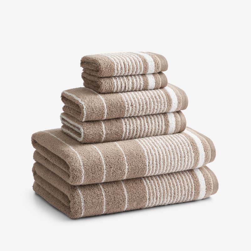 Plush Spa Stripe 6-Piece Bath Set - Light Mocha