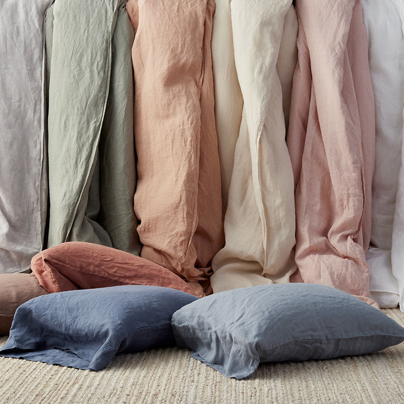 Premium Breathable Washed Linen Solid Fitted Bed Sheet - Rose Smoke, Queen