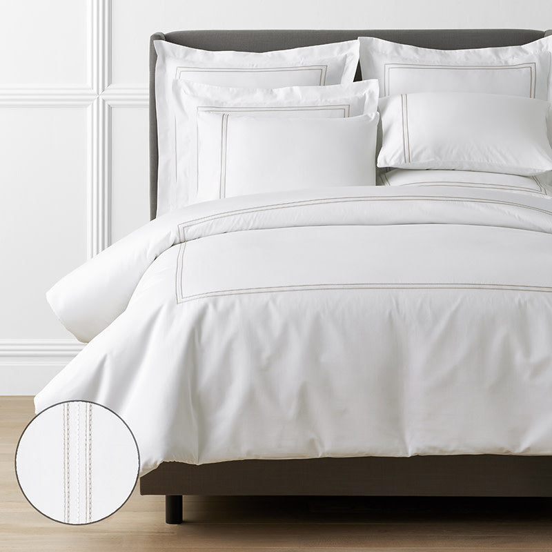 Dorset Stripe Luxe Smooth Egyptian Cotton Sateen Duvet Cover - Taupe, King/Cal King