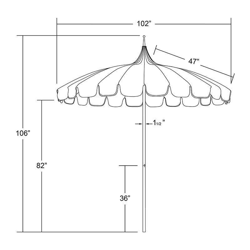 Round Two-Tone Pagoda Outdoor Patio Umbrella, Fiberglass with Push Lift - Sunflower, 8.5'