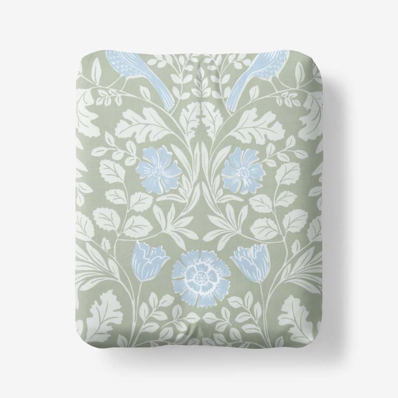 Tira Floral Classic Cool Cotton Percale Fitted Bed Sheet - Bird Green, Full