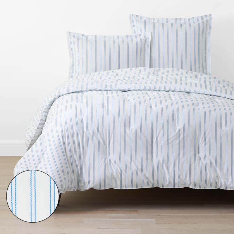 Blossoms and Stripes Classic Cool Cotton Percale Comforter - Squiggle Stripe, King/Cal. King