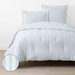 Blossoms and Stripes Classic Cool Cotton Percale Comforter - Squiggle Stripe, Full/Queen
