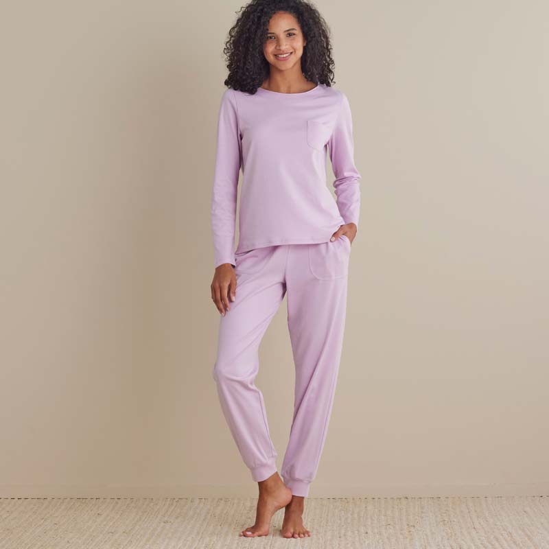 Pima Cotton Women's Jogger Pants Pajama Set - Dusty Pink, S