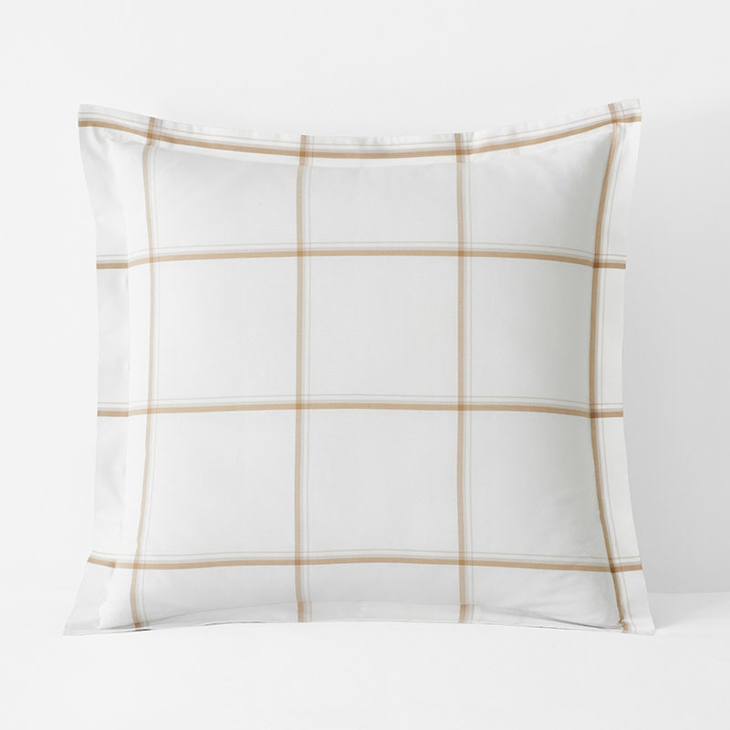 Tailored Stripes and Plaids Classic Cool Cotton Percale Sham - Window Pane Plaid Wheat, Euro