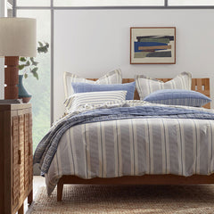 Tailored Stripes and Plaids Classic Cool Cotton Percale Bed Duvet Cover - Wide Stripe Navy, Twin XL