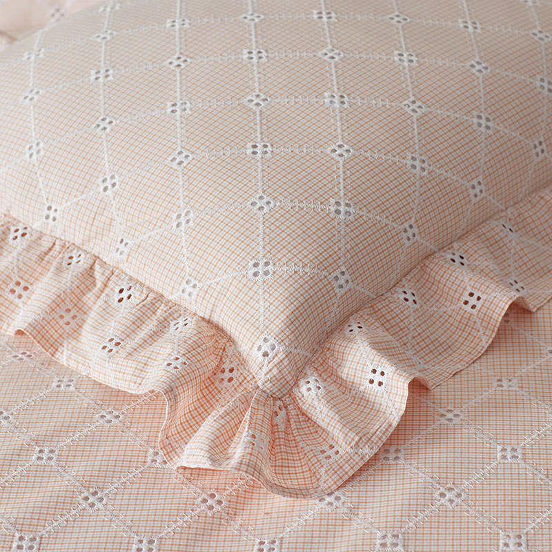 Eyelet Ruffle Classic Cool Yarn-Dyed Cotton Percale Sham - Peach, Standard