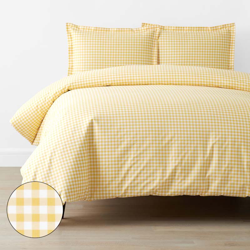 Gingham Classic Cool Organic Cotton Percale Duvet Cover Set - Yellow, Full/Queen