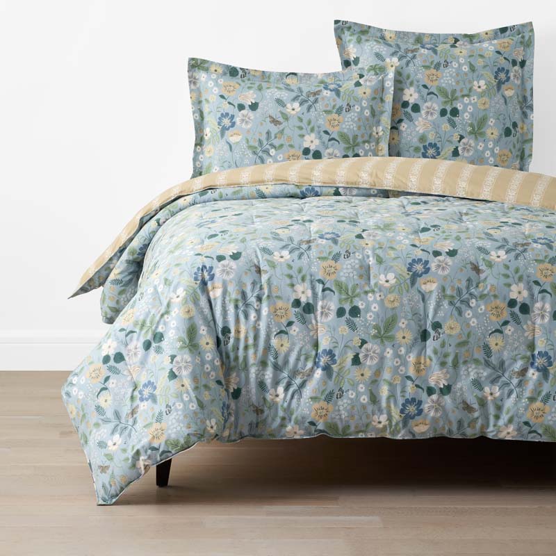 Strawberry Fields Classic Cool Cotton Percale Reversible Comforter - Slate, Twin/Twin XL