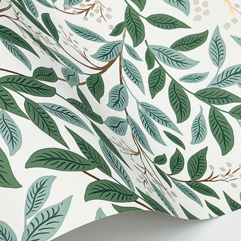 Willowberry Traditional Wallpaper - Emerald White, Roll