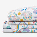 Magical Rainbows Classic Cool Organic Cotton Percale Bed Sheet Set - White Multi, Queen