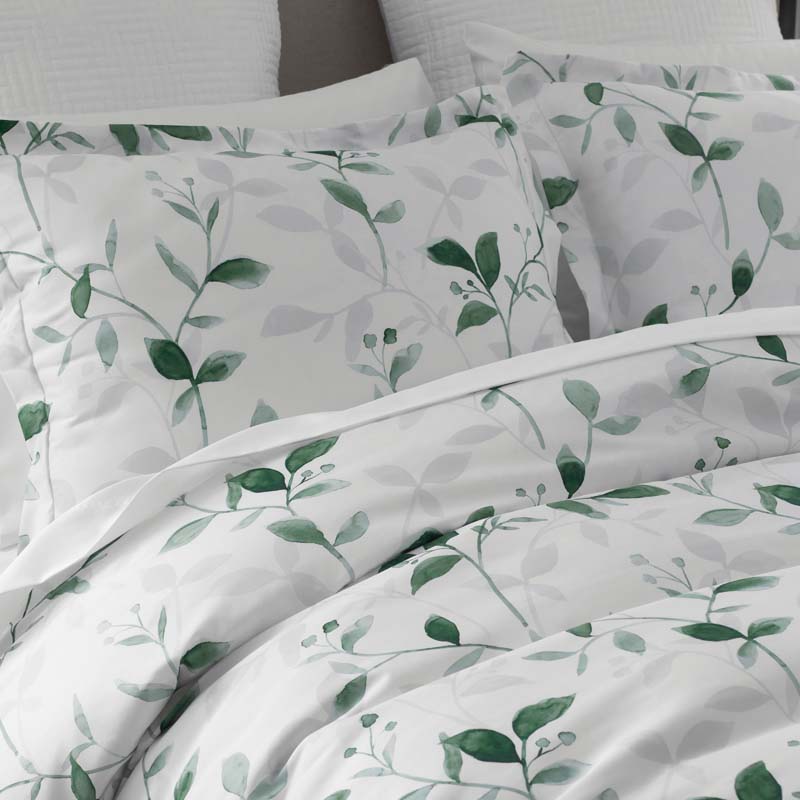 Botanic Meadow Premium Smooth Wrinkle-Free Sateen Duvet Cover - Evergreen, Full/Queen