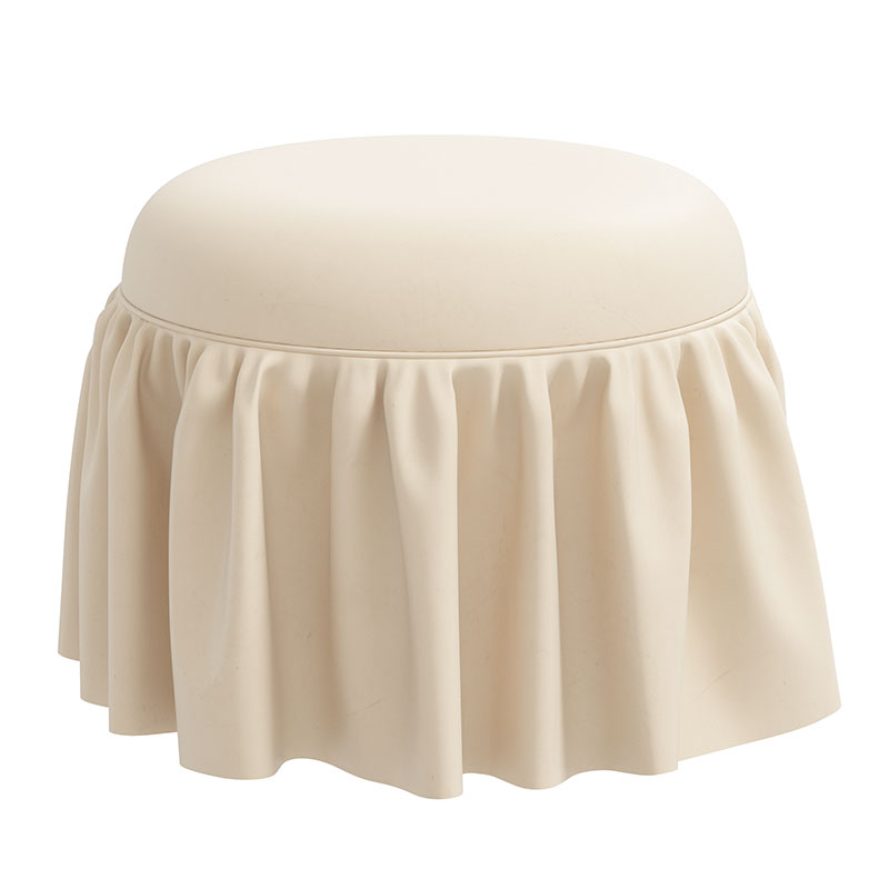 Velvet Ruffle Ottoman - Pearl