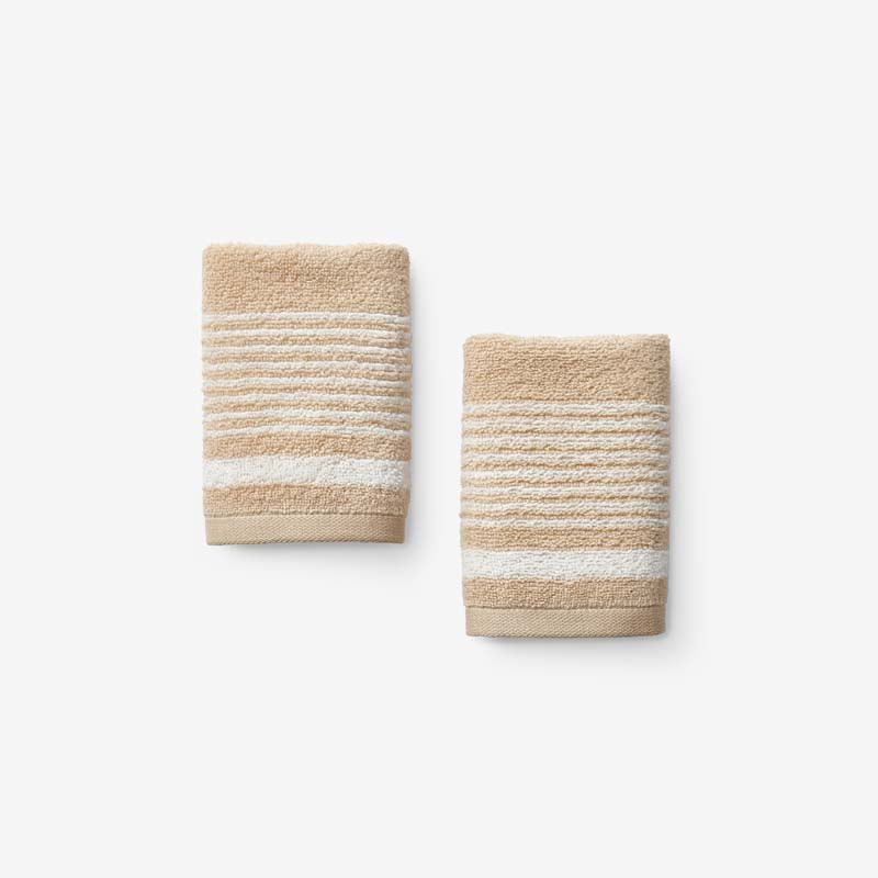 Plush Spa Stripe Washcloths, Set of 2 - Light Antique Beige
