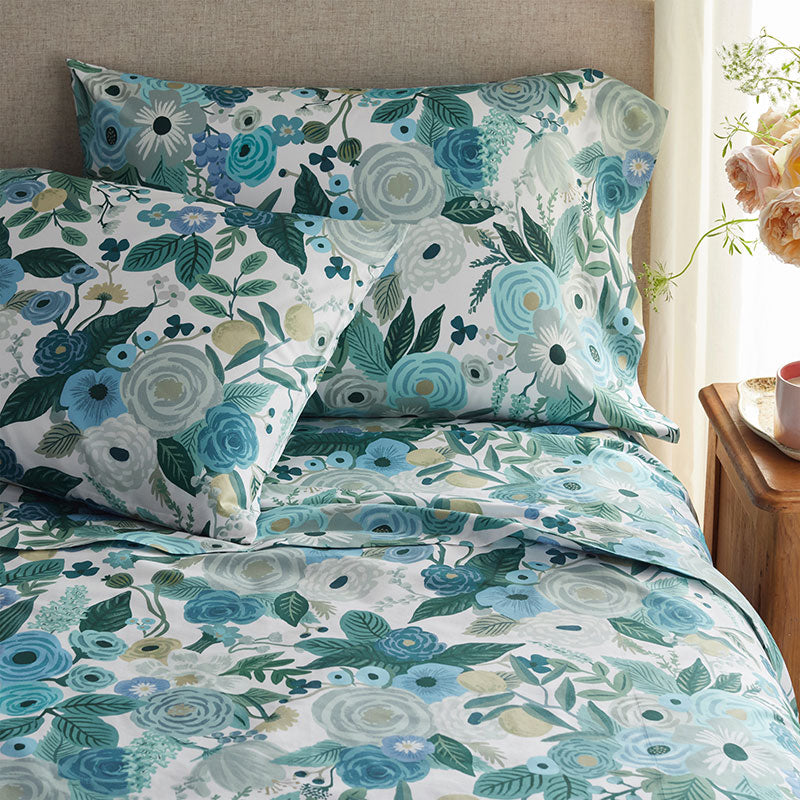Garden Party Classic Cool Cotton Percale Bed Sheet Set - Teal, Full