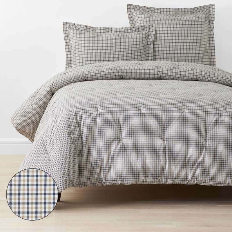 Classic Stripes and Plaids Cool Yarn-Dyed Cotton Percale Comforter - Mini Check Multi, Full