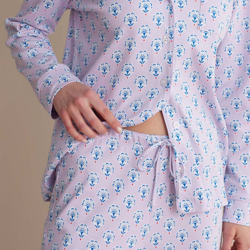 Printed Peruvian Cotton Women's Button-Down Pajama Set - Petite Floral, M